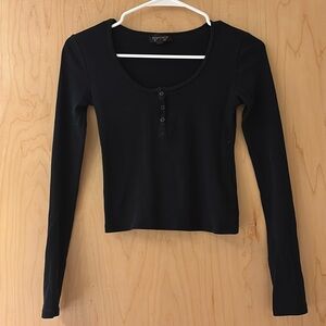 Topshop Black Women’s Long Sleeve Crop Top